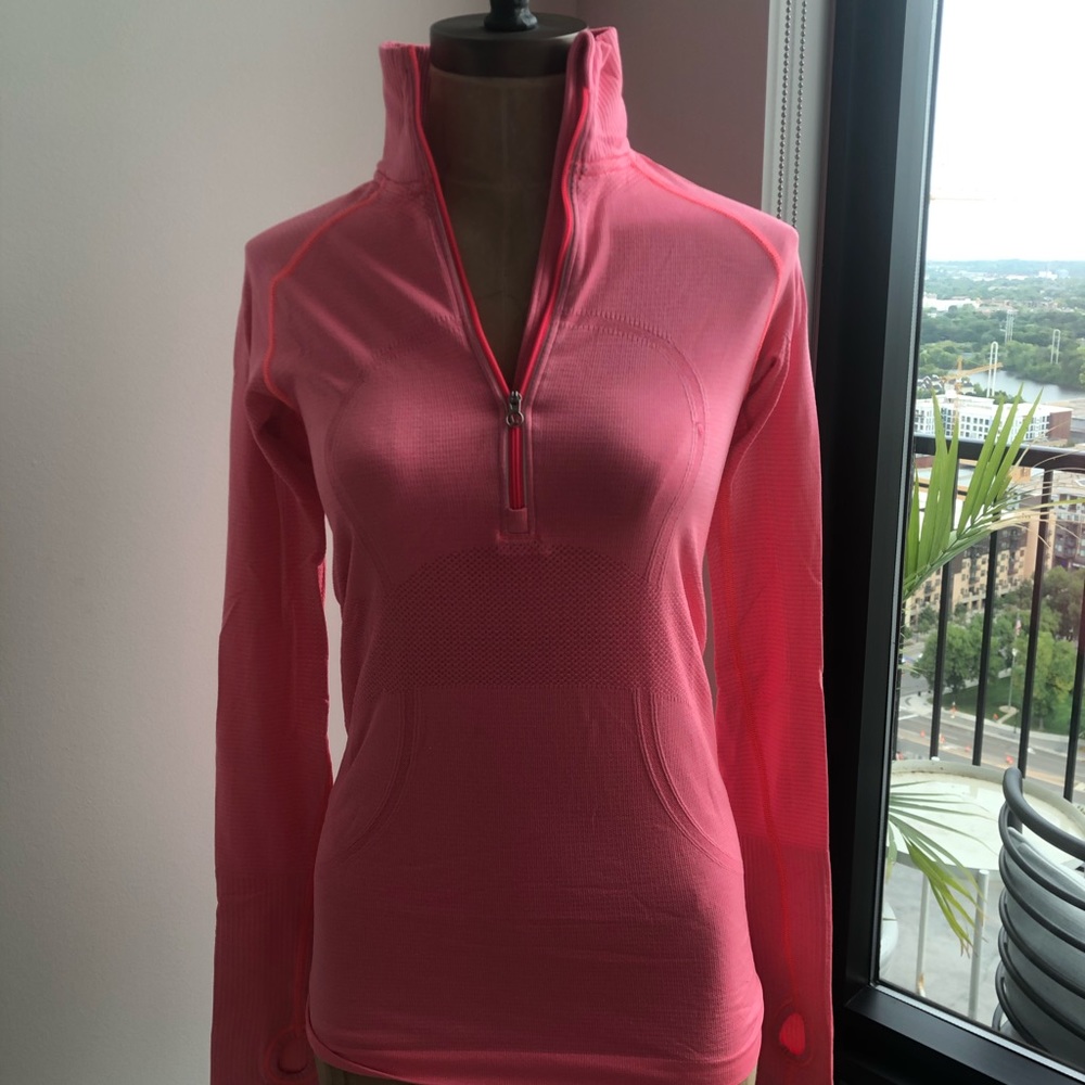 Lulu lemon run swiftly 3/4 zip in electric coral
